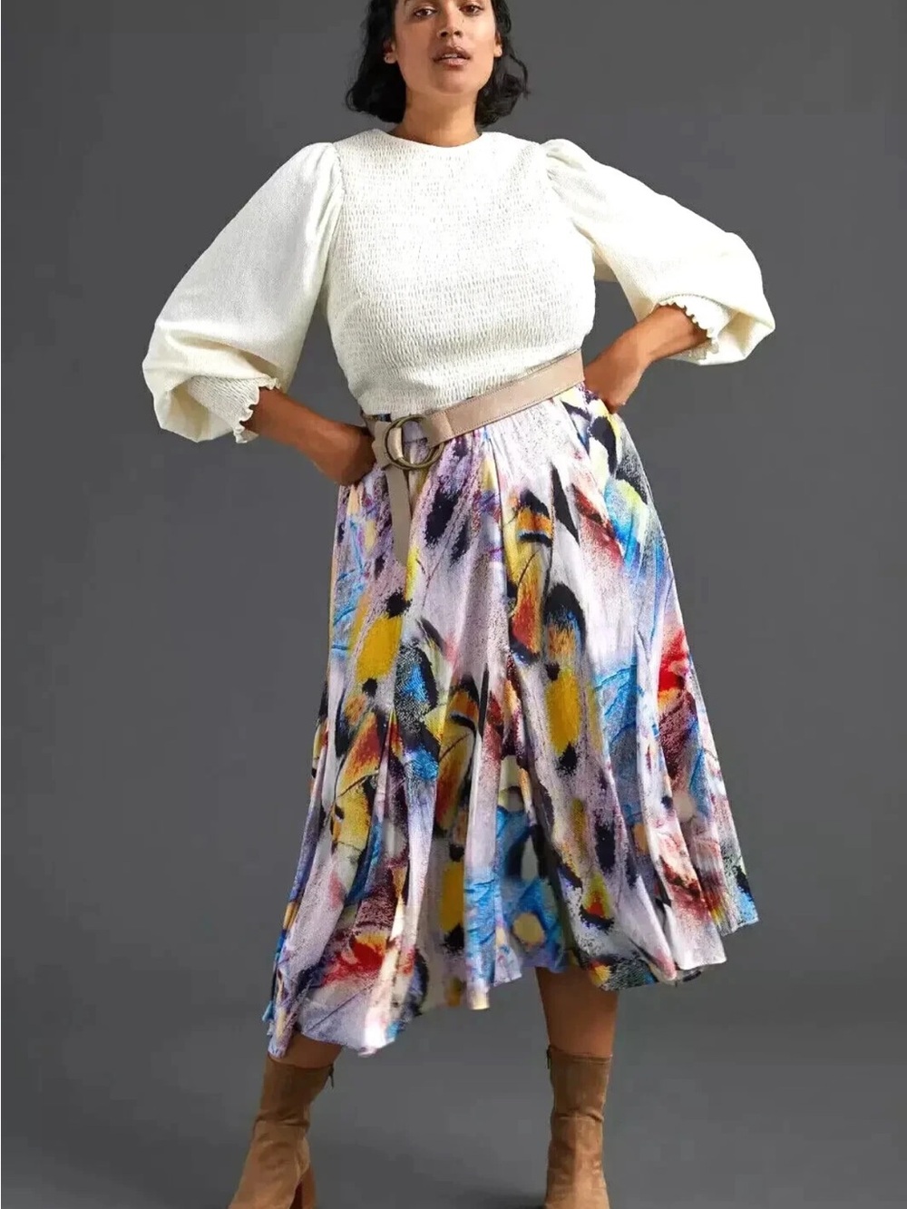 Anthropologie Abstract Watercolor Midi Skirt